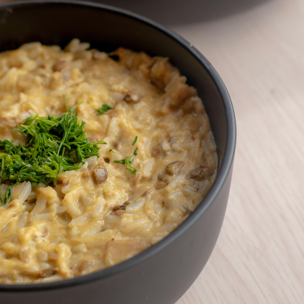 Risotto finished with fresh parsley and a squeeze of lemon juice