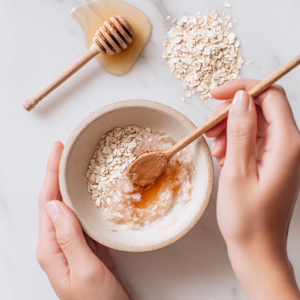 tep-by-step process of making a DIY oatmeal face mask at home