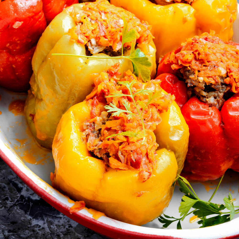 Stuffed bell peppers topped with cheese  for a classic comfort food dinner