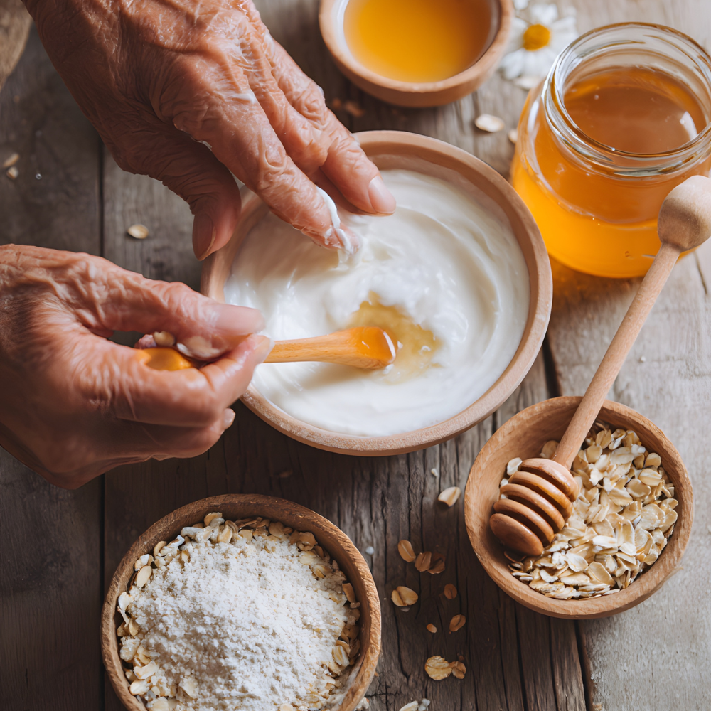 DIY oatmeal face mask made with natural ingredients for glowing skin