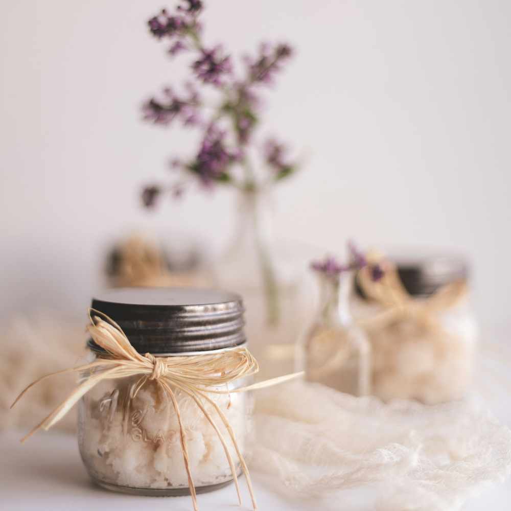 Homemade sugar scrub packaged as a thoughtful DIY beauty gift