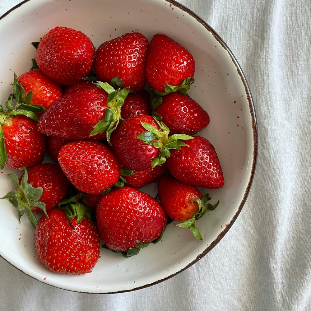 Close-up of fresh cleaned strawberries ready to make strawberry matcha