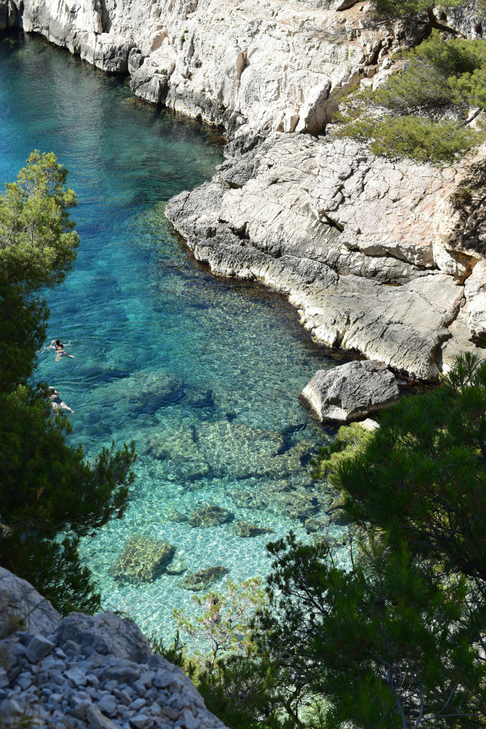 Turquoise water and limestone cliffs at Calanques National Park near Marseille, France