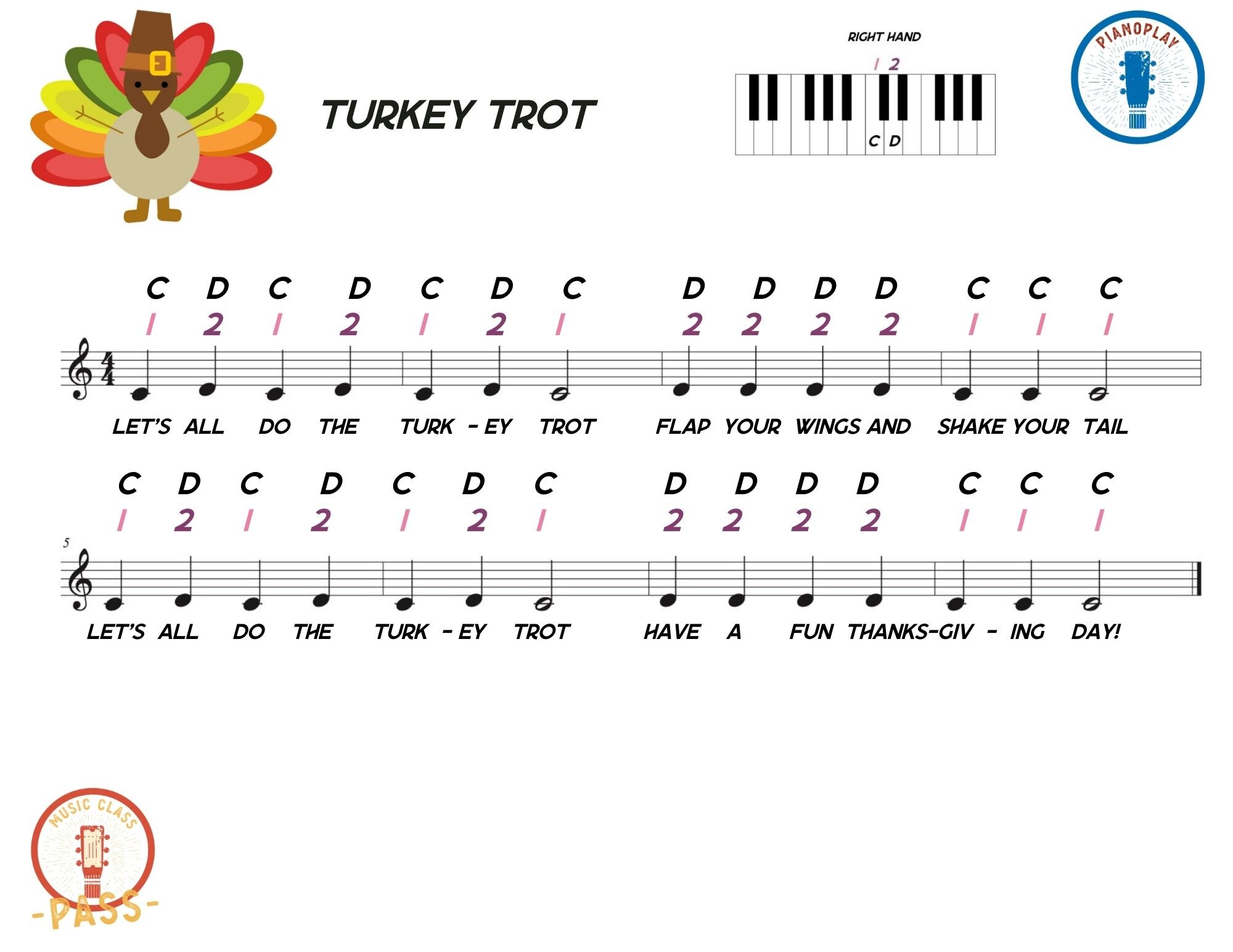 Kid's Thanksgiving Songs (Beginner Piano) | Jammin With You | Virtual and  In-Person Music Classes for Kids