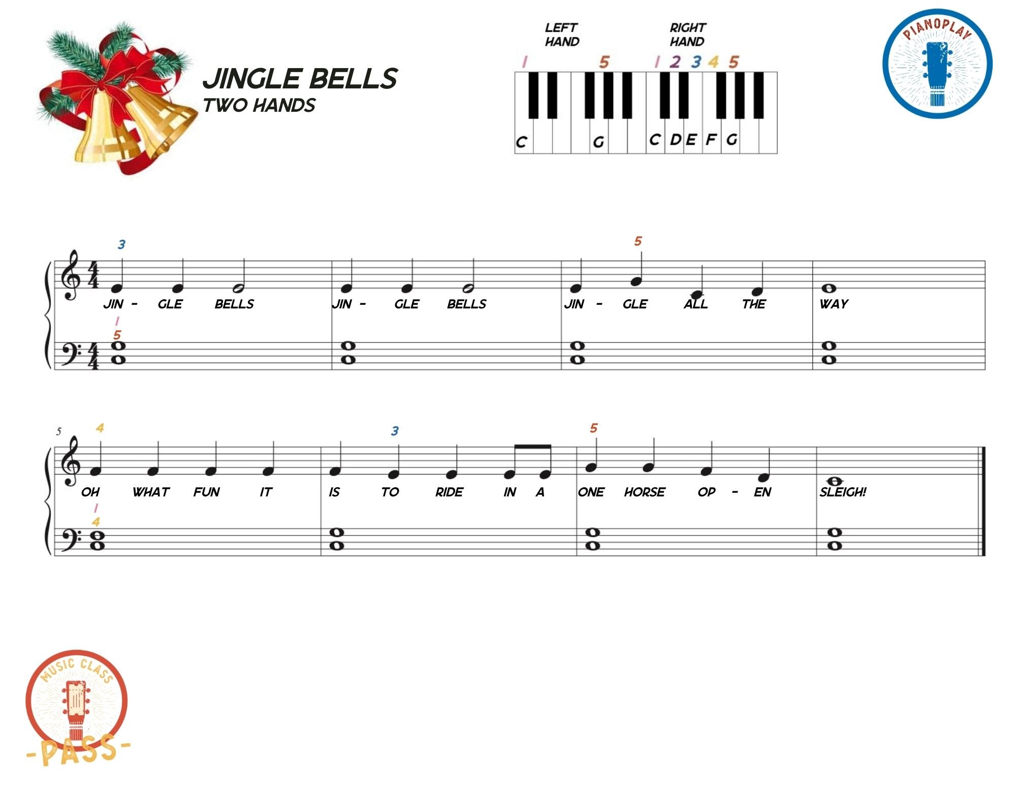 Jingle Bells Piano - 3 Levels (Beginner to Intermediate) | Jammin With You  | Virtual and In-Person Music Classes for Kids