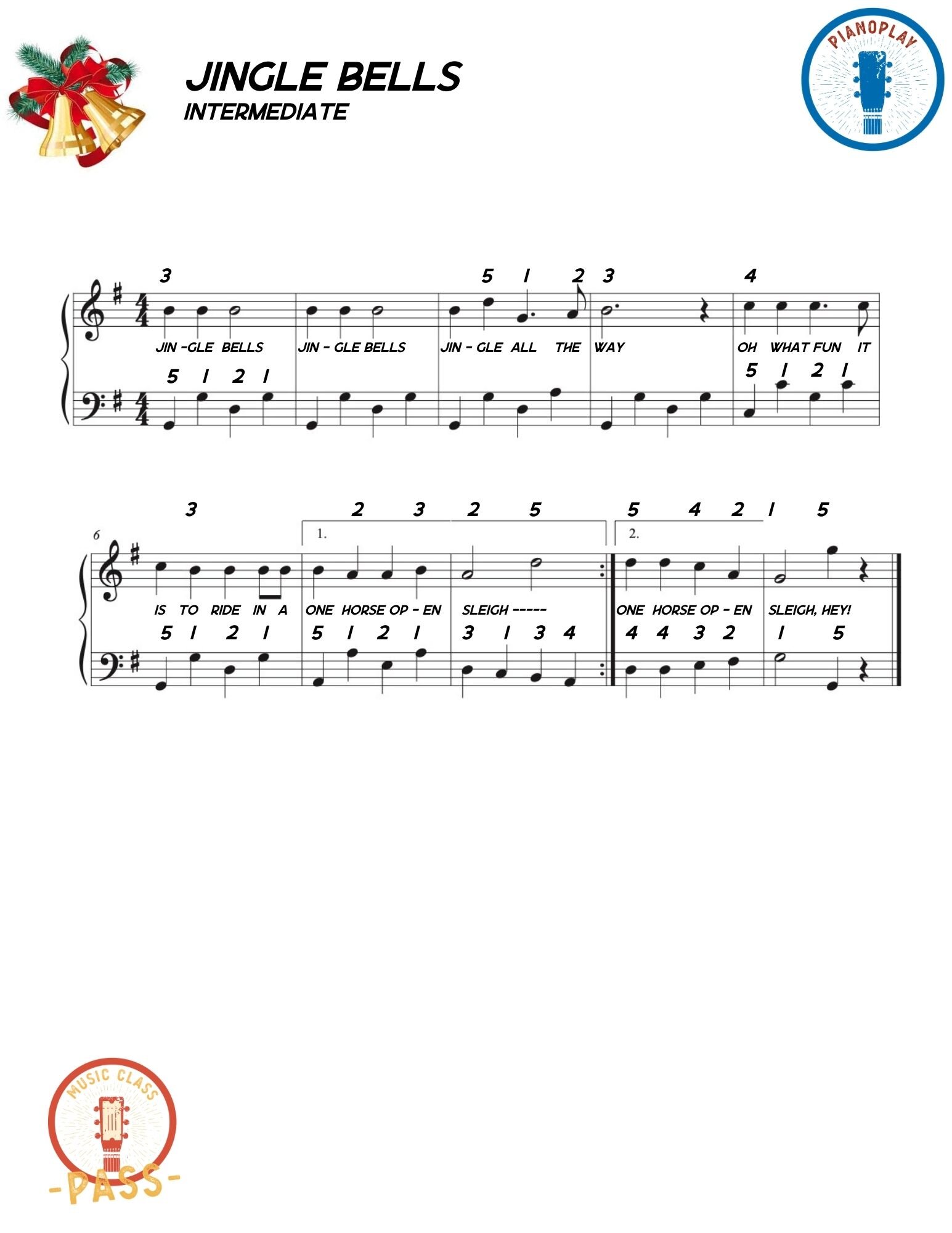 Jingle Bells  Intermediate piano sheet music