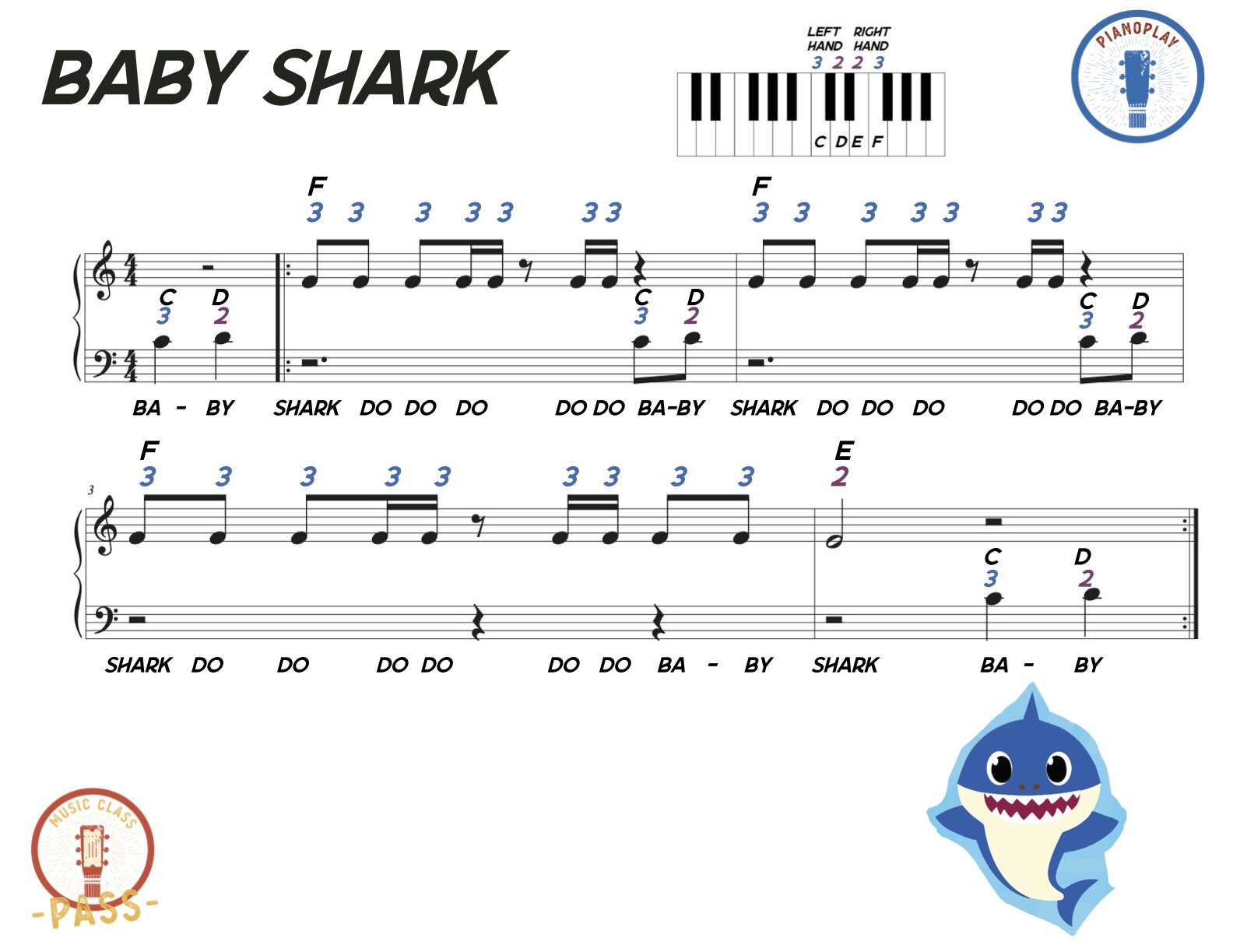 Baby Shark Easy Piano Music - Let's Play Music