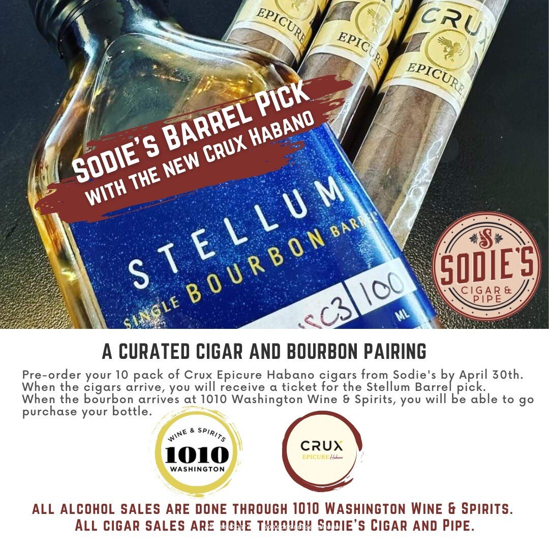 We're excited to announce a bourbon barrel pick, selected to pair with the new @cruxcigars Epicure Habano!
Staff and friends of the shop chose the @stellumspirits bourbon because it pairs with the notes of cocoa, walnut, and espresso in the cigar. Yo