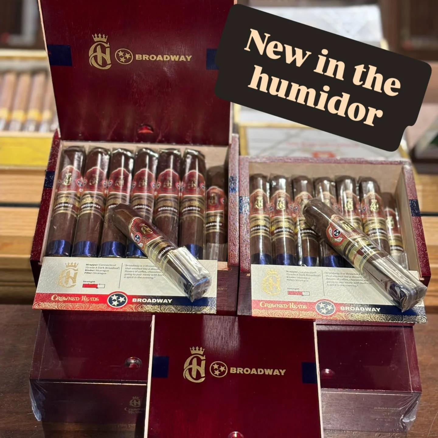 We've been waiting for these and they're on the shelves! The highly anticipated @thecrownedheads Broadway is now in stock. Stop in soon to get yours. 

#nowsmoking #CrownedHeadsCigars @dannyhennessy #CYOP #broadwaynashville #newcigar #humidor #instoc
