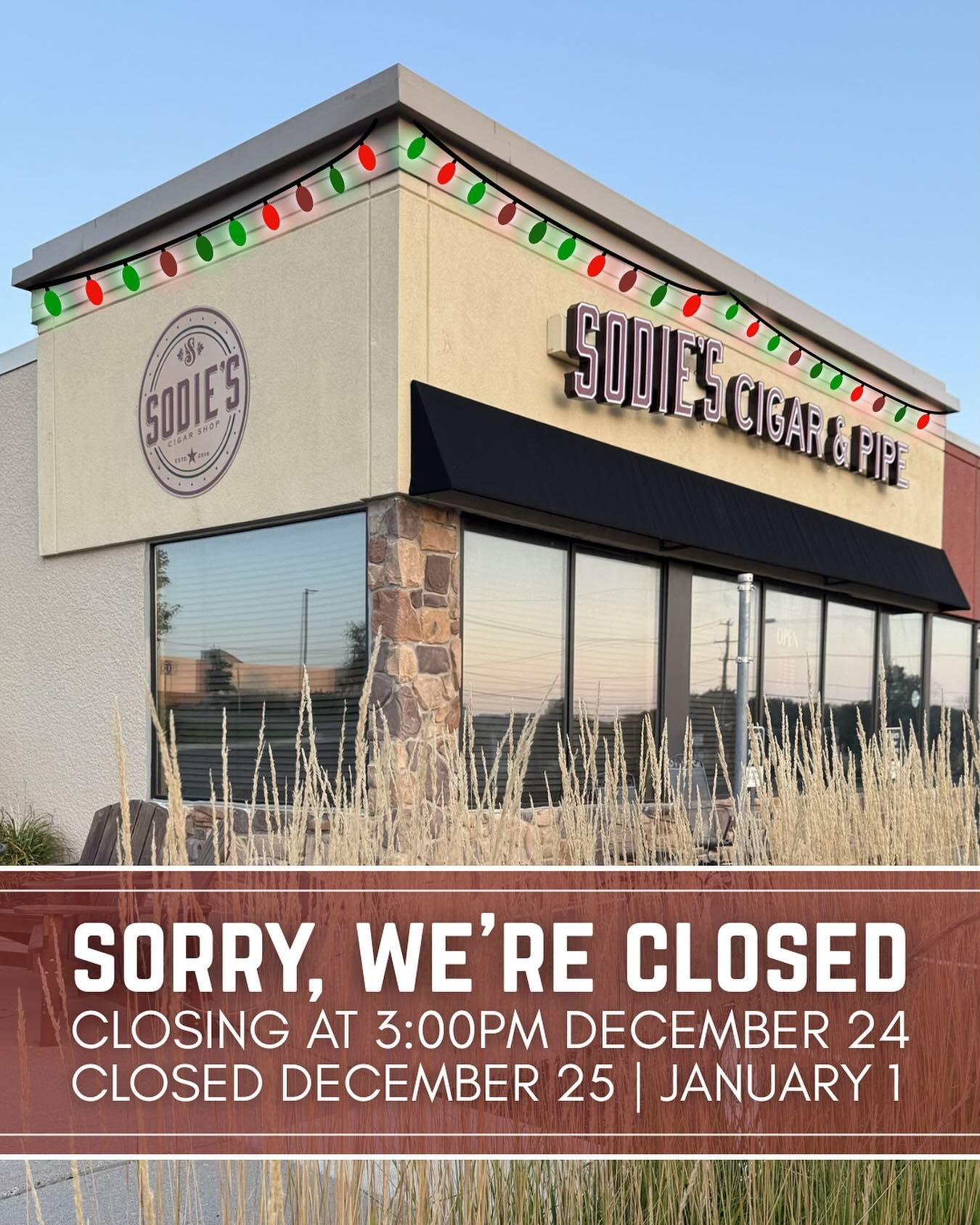 We will be adjusting our holiday hours so our staff can celebrate the season with their friends and family.

❄️ Wednesday, December 24 | Closing early at 3:00pm
❄️ Thursday, December 25 | Closed
❄️ Thursday, January 1 | Closed

We wish everyone the h