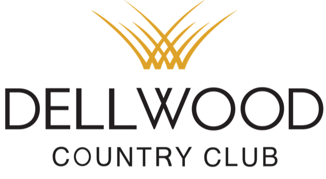 Image depicts Dellwood Country Club logo with gold design and dark gray letters