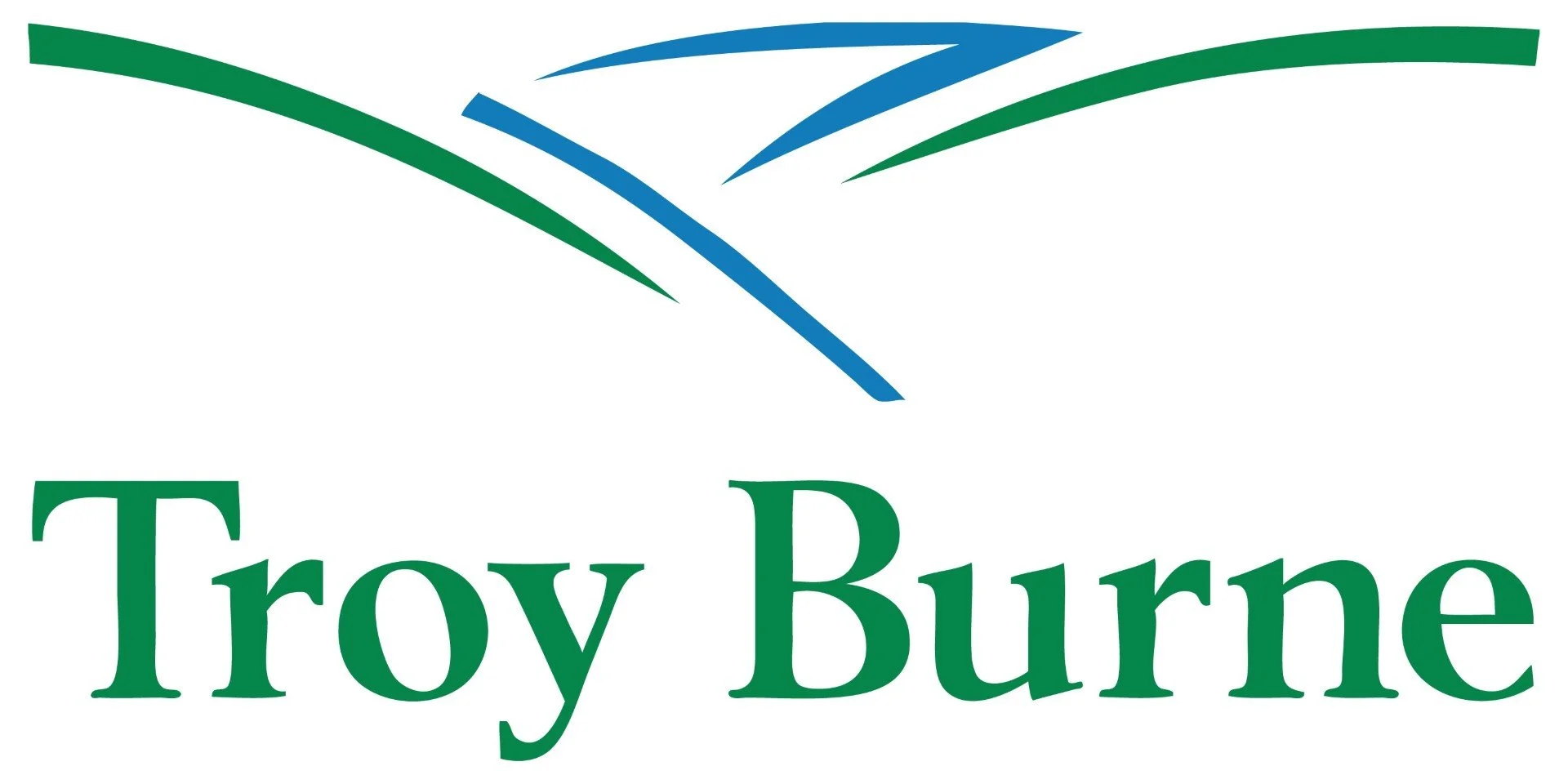 Image depicts the Troy Burne Golf Club logo with green font and a green and blue design