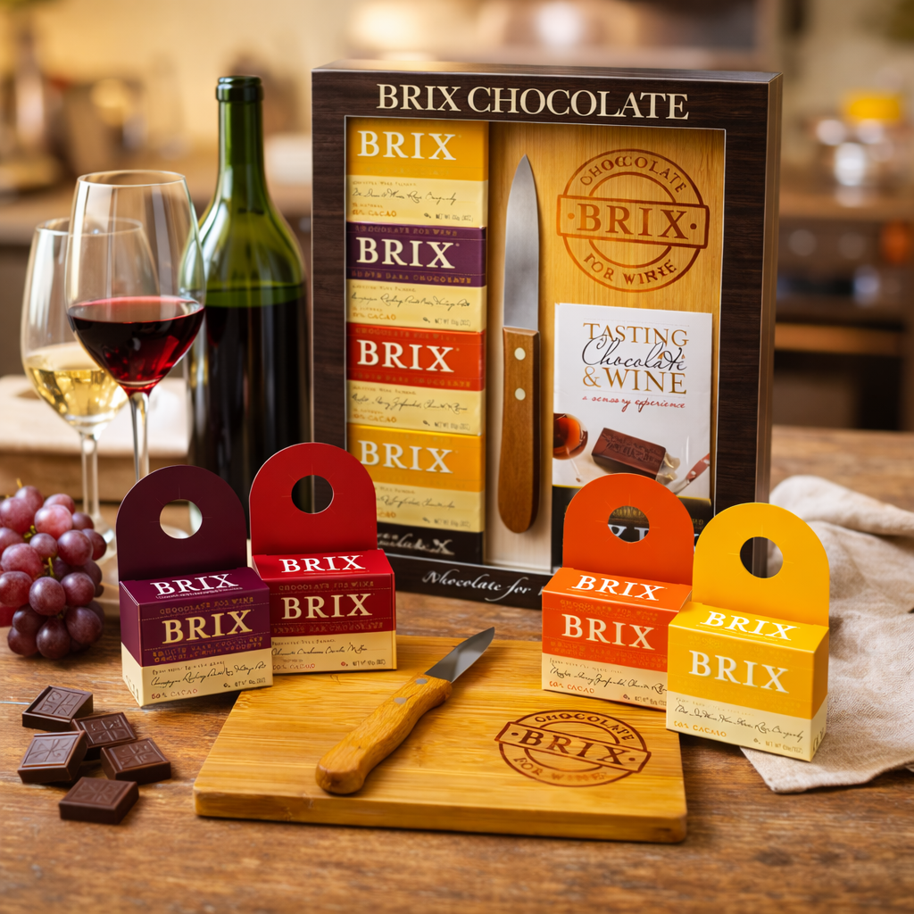 Tasting Party Gift Set with 4 (3 oz) Brix  Bars Knife and Cutting Board