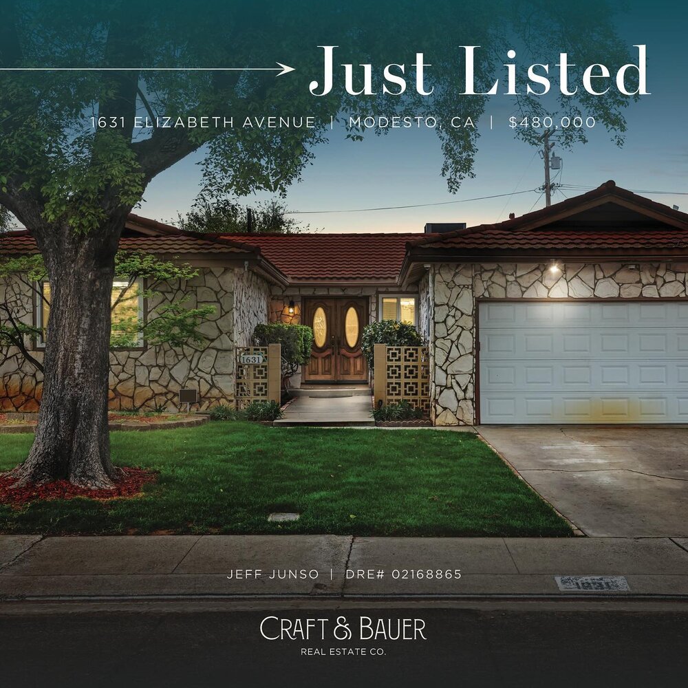 JUST LISTED 👉 Single story, 4 bedroom, 2 bath home with great open floor plan residing on a corner lot. ⁠
⁠
🏡 1631 Elizabeth Avenue⁠
📍 Modesto, CA⁠
💰 $480,000⁠
⁠
Cuddle up next to the brick fireplace or make a splash in the beautiful pool and spa