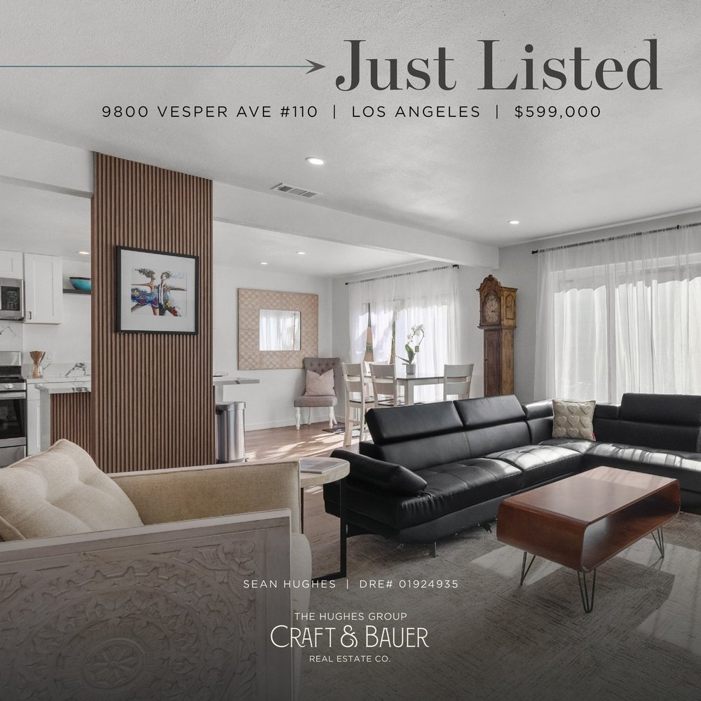 JUST LISTED 👉 Welcome home to this gorgeous end unit completely renovated townhome!⁠
⁠
🏡 9800 Vesper Avenue #110⁠
📍 Los Angeles, CA⁠
💰 $599,000⁠
⁠
Walk into the open living room, dining room and kitchen on the first floor with engineered hardwood
