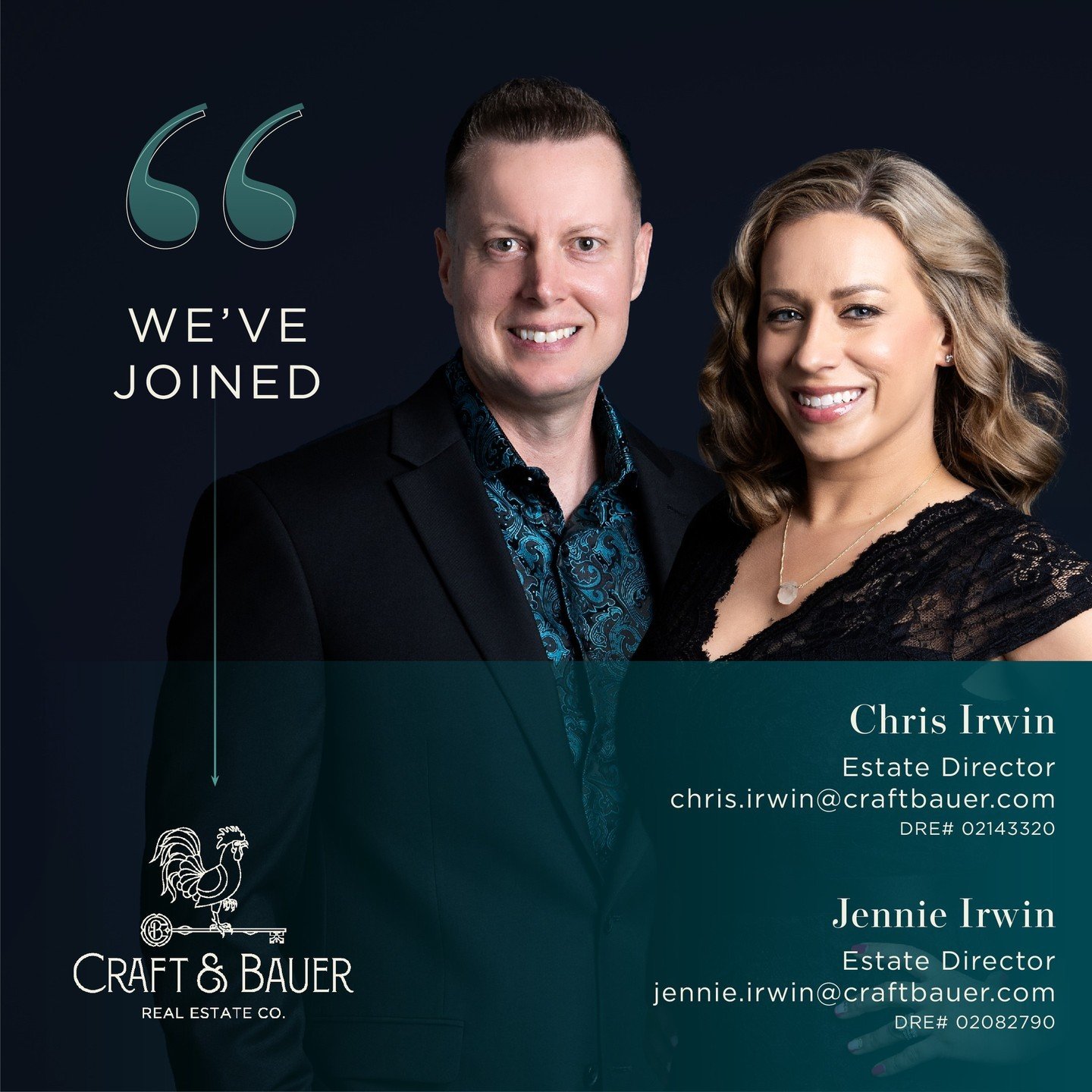 Please join us in welcoming Chris and Jennie Irwin to @craftbauer as Estate Directors, and the latest members of our Northern California office 🎉⁠
⁠
As a powerhouse husband and wife duo, Chris and Jennie offer extensive experience in creating enjoya