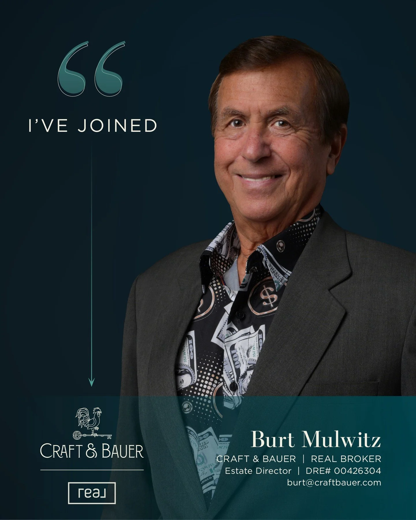 Please join us in welcoming Burt Mulwitz to @craftbauer @realbrokerage as Estate Director, and the latest member of our Southern California region 🎉⁠
⁠
Burt brings more than five decades of real estate experience and investment insight to his client