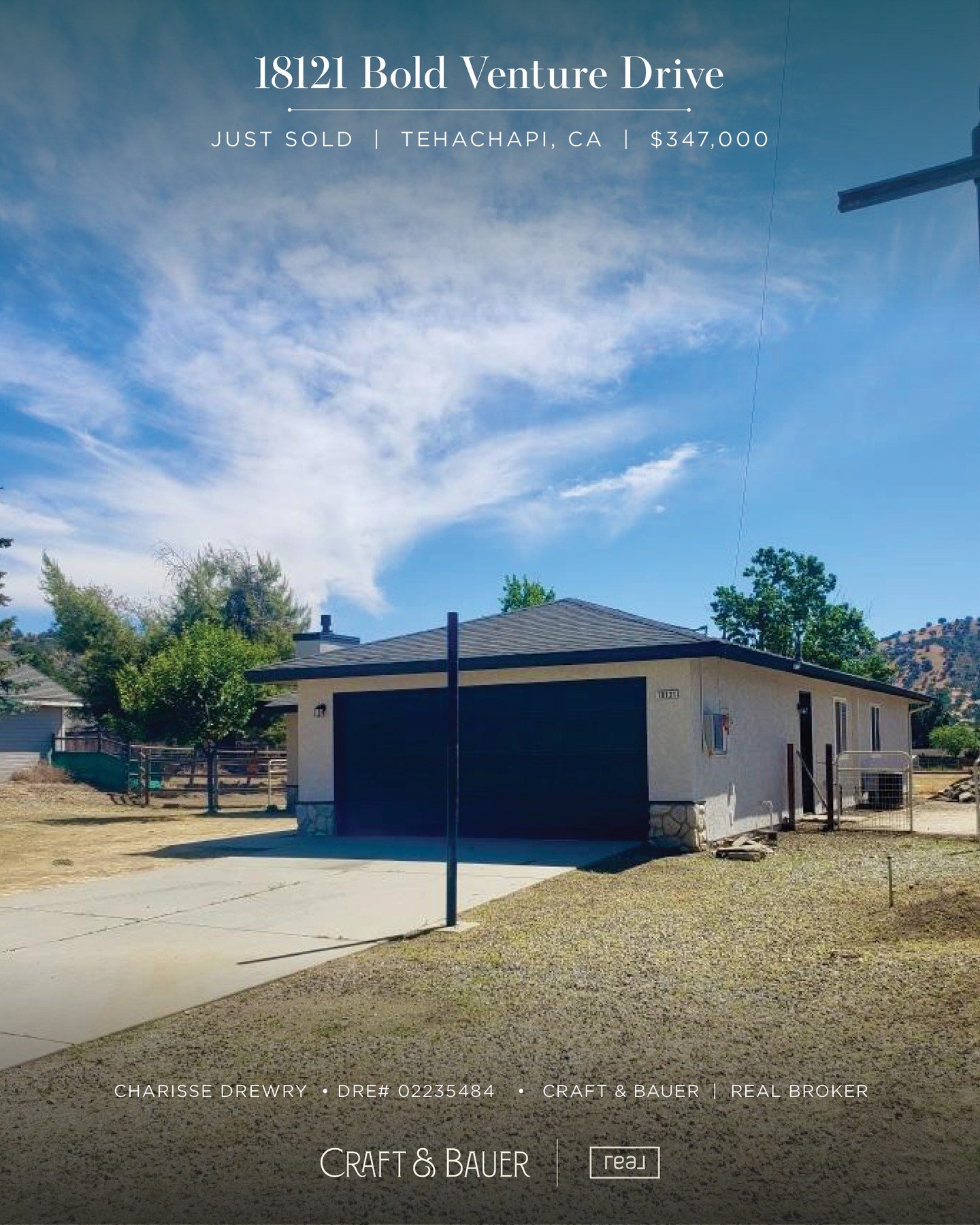 JUST SOLD ✨️ Congratulations to the new owners of this beautiful 3-bedroom home in Tehachapi!⁠
⁠
🏡 18121 Bold Venture Drive ⁠
📍 Tehachapi, CA⁠
💰 $347,000⁠
⁠
Over a quarter-acre lot with level outdoor space, mature shade trees, and access to a comm
