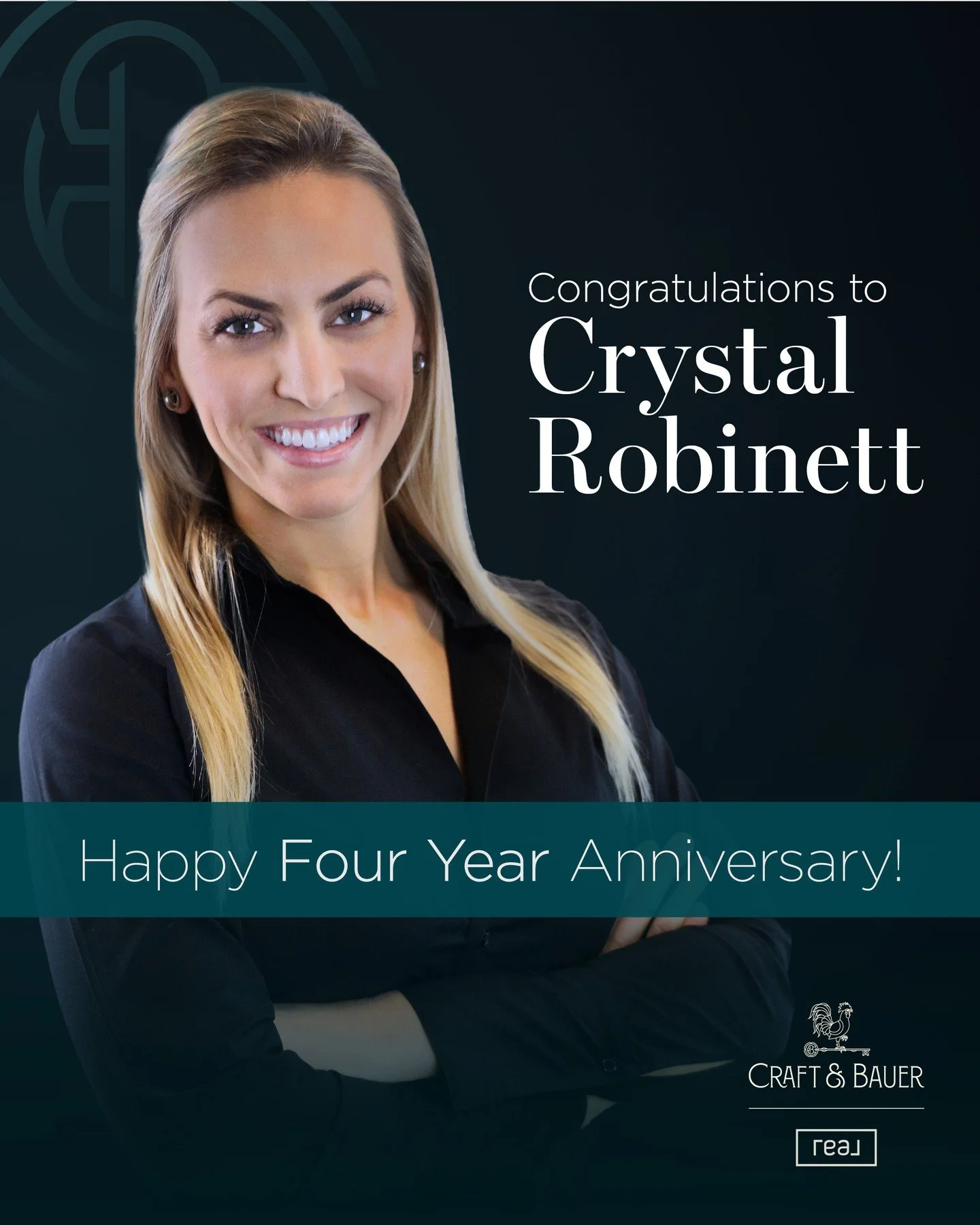 Happy 4-year Craft &amp; Bauerversary to our Transaction Coordinator Crystal Robinett!⁠
⁠
Thank you for four incredible years of dedication, organization, and commitment to excellence at Craft &amp; Bauer | Real Broker. Your hard work behind the scen