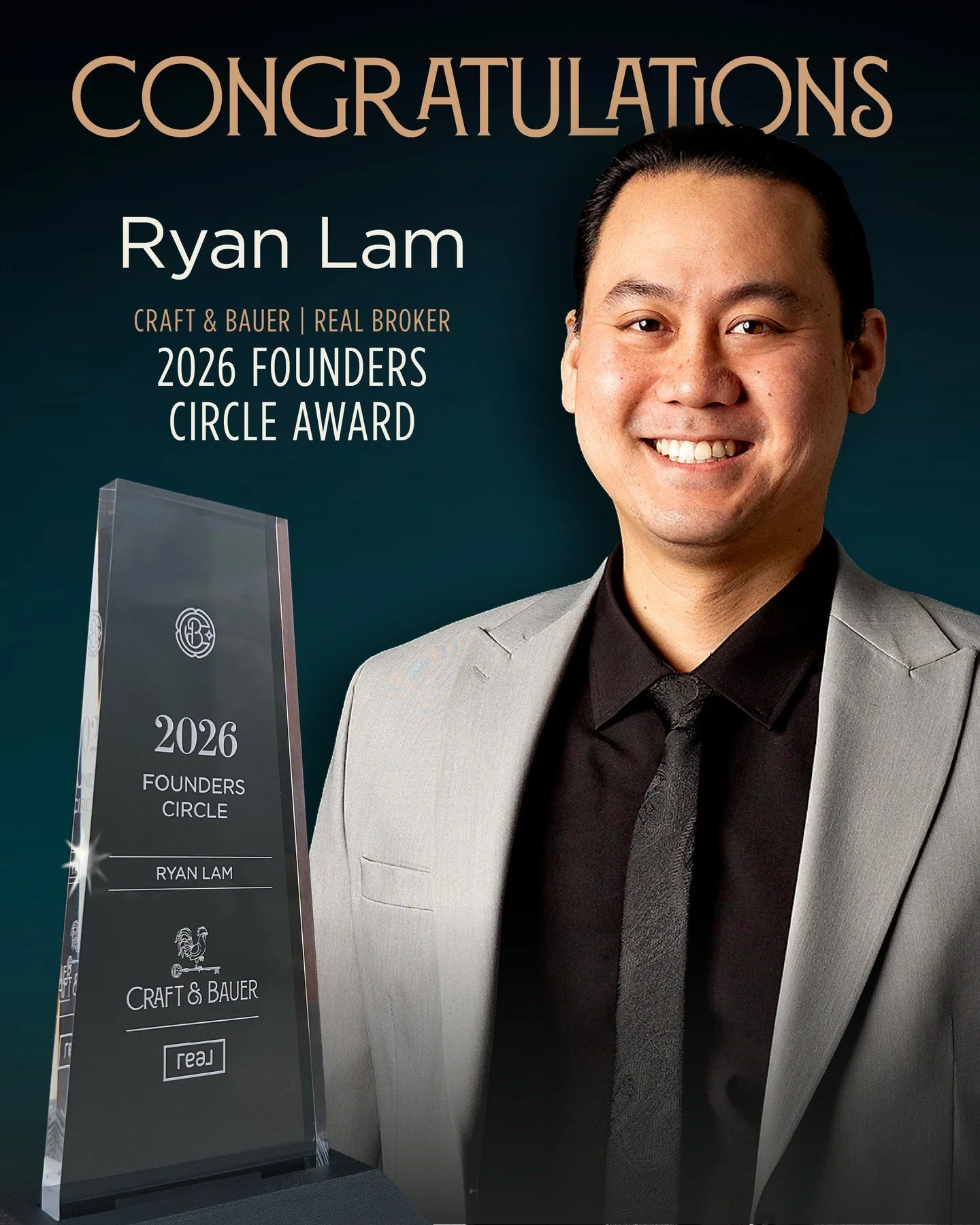 🎖️ Congratulations to Ryan Lam, our sole 2026 Founders Circle recipient!⁠
⁠
The Production Club Tiers represent the production backbone of Craft &amp; Bauer. Every agent recognized earned their place through closed deals, exceptional client service,