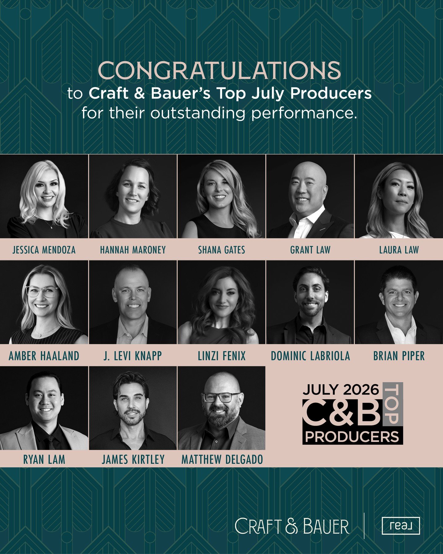 Big congratulations to Craft &amp; Bauer&rsquo;s Top Producers for July! 🎉⁠
⁠
These outstanding agents continue to raise the bar with their dedication, expertise, and commitment to their clients. We&rsquo;re proud to celebrate their hard work and in