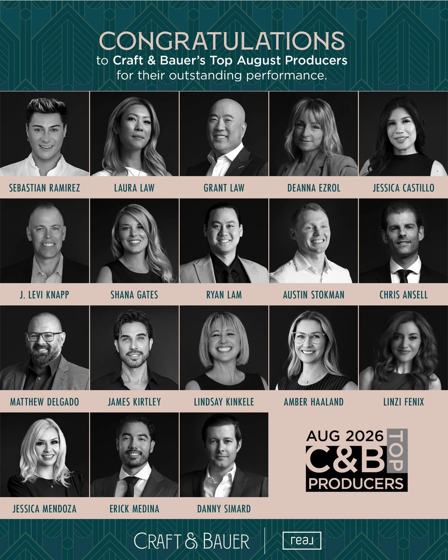 Congratulations to Craft &amp; Bauer&rsquo;s Top Producers for August! 🏆✨⁠
⁠
We&rsquo;re proud to celebrate the incredible agents who continue to raise the bar with their dedication, expertise, and outstanding results. Your hard work and commitment 