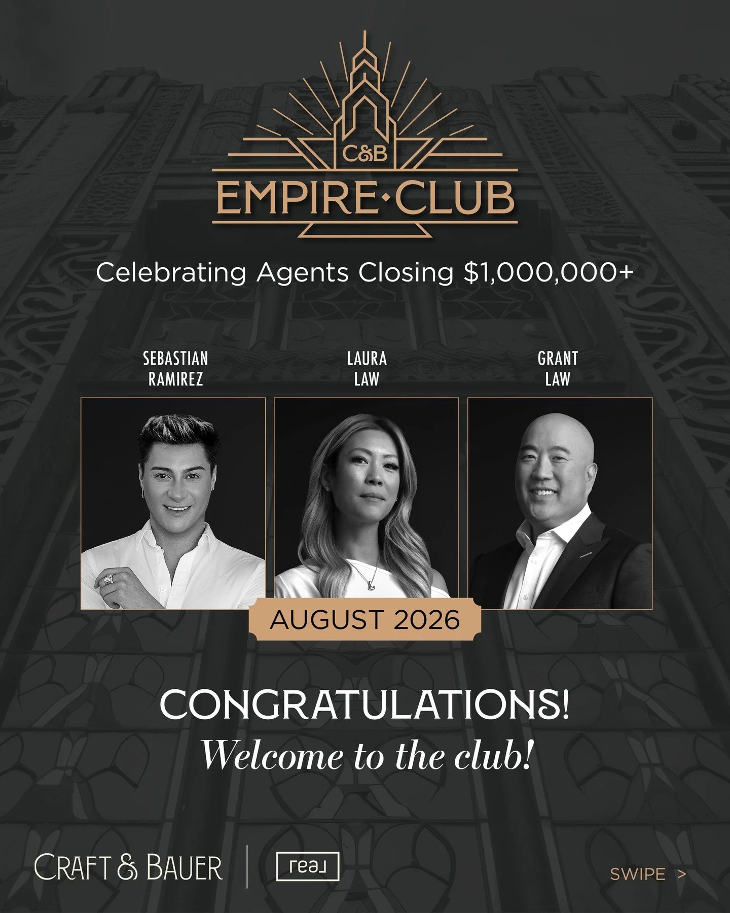 ✨ August Empire Club Inductees ✨⁠
⁠
A huge congratulations to our incredible agents Sebastian Ramirez, Laura Law, and Grant Law who closed $1M+ transactions in August! 🏆 These closings represent the trust of our clients and the dedication, expertise