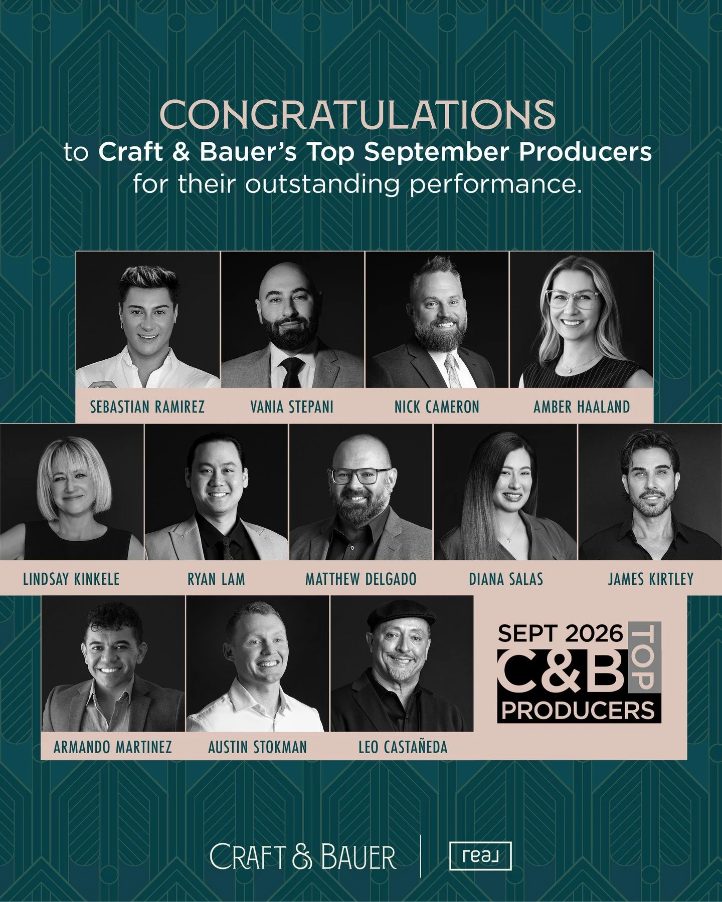 Congratulations to Craft &amp; Bauer&rsquo;s Top Producers for September! 🏆✨⁠
⁠
We&rsquo;re proud to celebrate the incredible agents who continue to raise the bar with their dedication, expertise, and outstanding results. Your hard work and commitme
