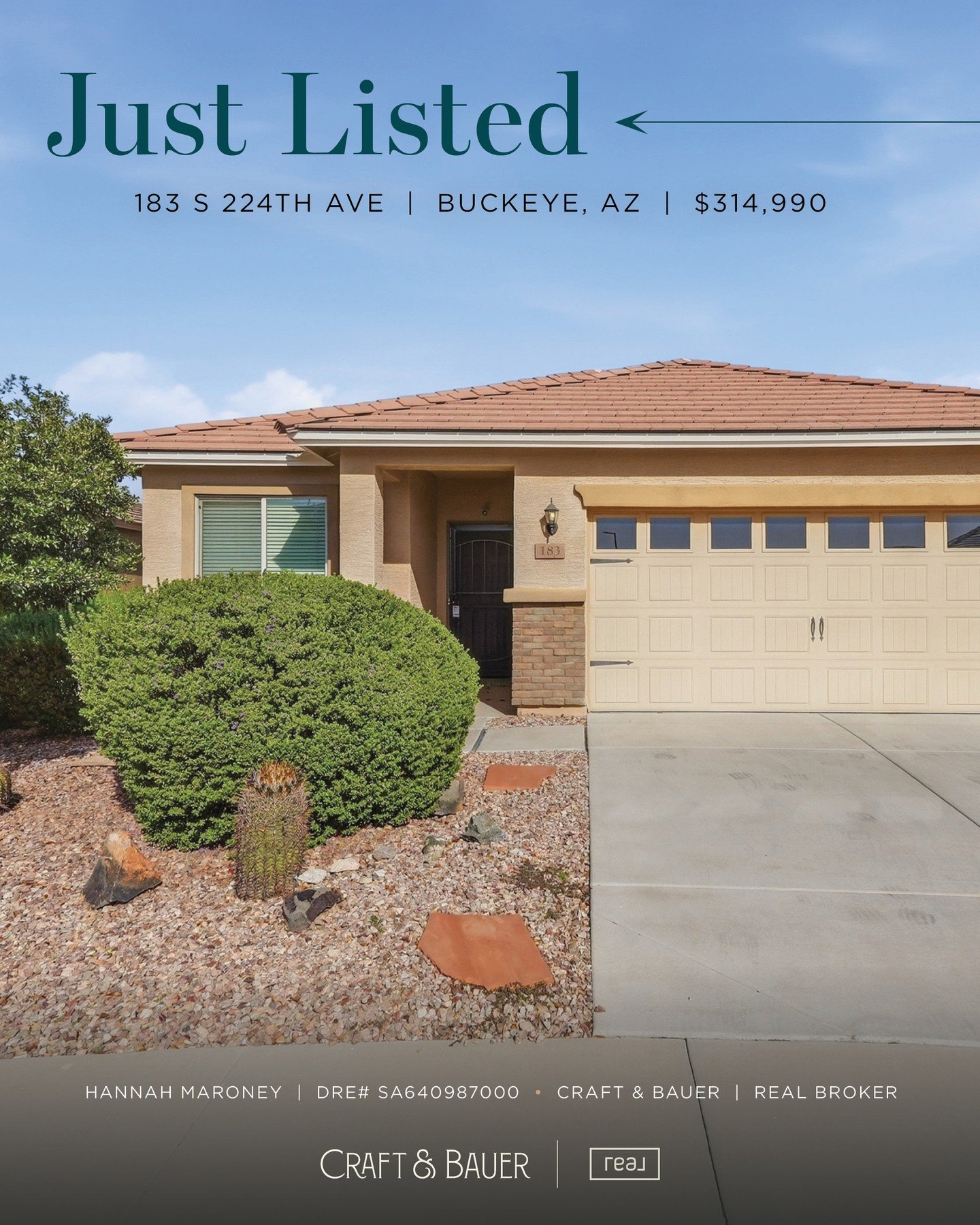 JUST LISTED 👉 Welcome to this move-in ready, single-story property featuring the highly popular Ajo floor plan by LGI Homes.⁠
⁠
🏡 183 S 224th Avenue⁠
📍 Buckeye, AZ⁠
💰 $314,990⁠
⁠
Enjoy resort-style living in the Sundance Active Adult Community, f