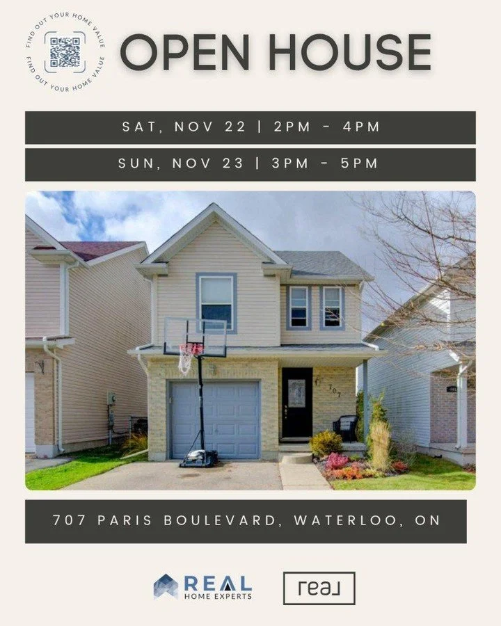 🚨 OPEN HOUSE
&bull;
📍 707 Paris Boulevard, Waterloo, ON 
Nov 22nd, Saturday @ 2:00 pm - 4:00 pm 
Nov 23rd, Sunday @ 3:00 pm - 5:00 pm 
&bull;
📍 87 Southwood Drive, Cambridge, ON
​Nov 22nd, Saturday @ 2:00 pm - 4:00 pm 
Nov 23rd, Sunday @ ​2:00 pm 