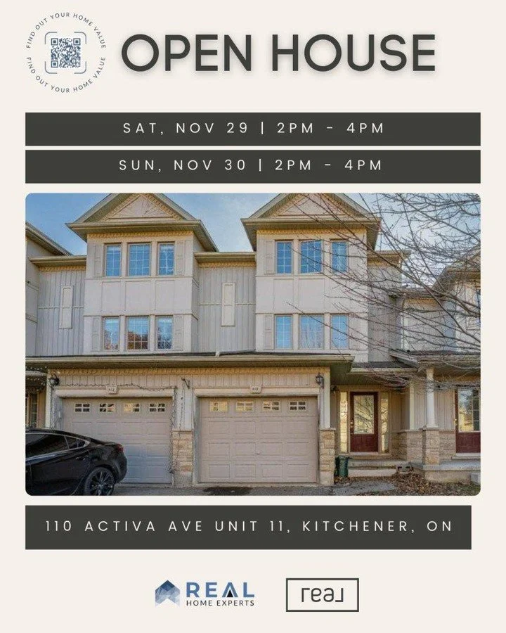 🚨 OPEN HOUSE 🚨
&bull;
📍 110 Activa Ave Unit 11, Kitchener, ON
Nov 29th, Saturday @ 2:00 pm - 4:00 pm
Nov 30th, Sunday @ 2:00 pm - 4:00 pm
&bull;
📍 80 South Parkwood Boulevard, Elmira, ON
Nov 30th, Sunday @ 2:00 pm - 4:00 pm
&bull;
📍 707 Paris Bo
