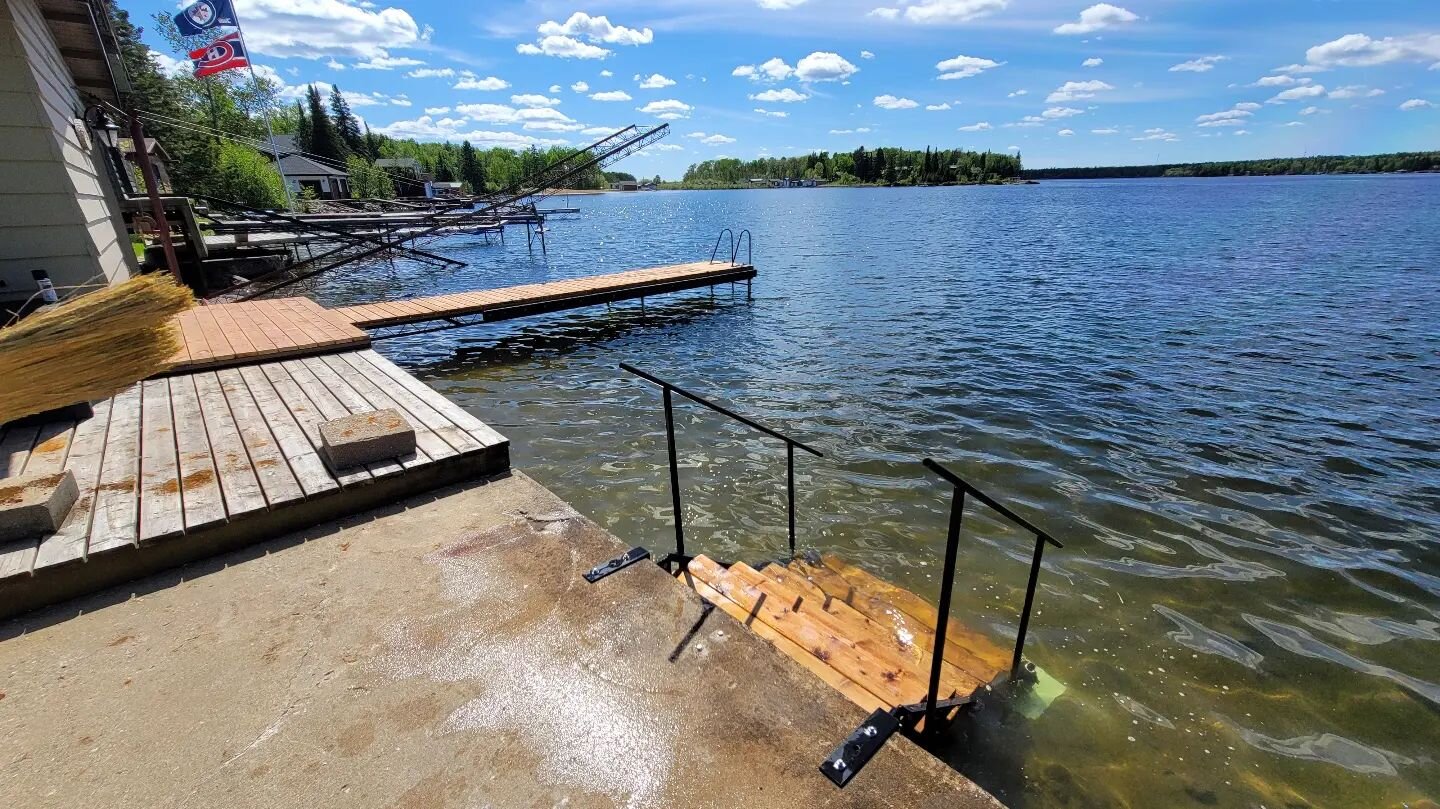 Lifting Water Stairs, deck, and a Lift Dock complete with a Quick Connect Dock Ladder and Foam Boat Bumper on either side.

Water Stairs provide the easiest access to the water. They are perfect for pets, kids, the elderly, and anyone with mobility l