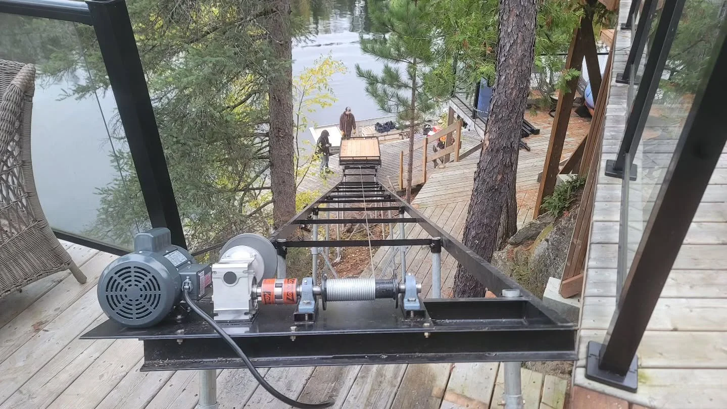 3500lb Cargo Lift System.
Is your hill up/down to the cottage too big to carry your gear, building materials, coolers, you name it!?
Our Cargo Lifts are built to withstand the test of time and are extremely low maintenance.
Standard and custom cart