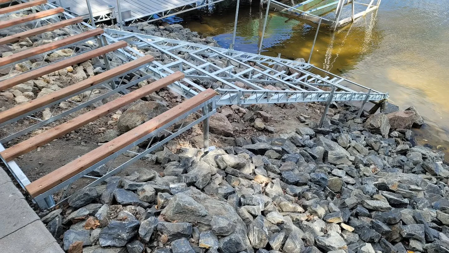 Adjustable Steel Stairs
Our stairs are custom built to perfectly match your needs and location.
#deck #dock #boat #boatramp #boatlift #railsystem #floatingdock #stairs #custombuilt #welding #carpentry #builders #Manitoba #manitobamade #Ontario #bui