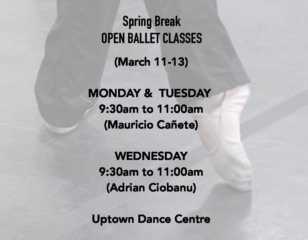 Join us this coming week for Open Ballet Classes at Uptown Dance Centre, just walk-in, no registration required.