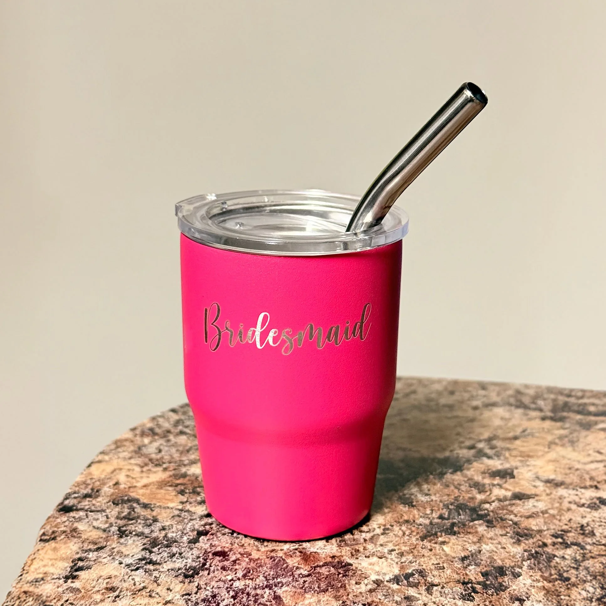 Custom Engraved 3oz Mini Tumbler with Straw – Perfect Bridesmaid & Wedding Party Gift