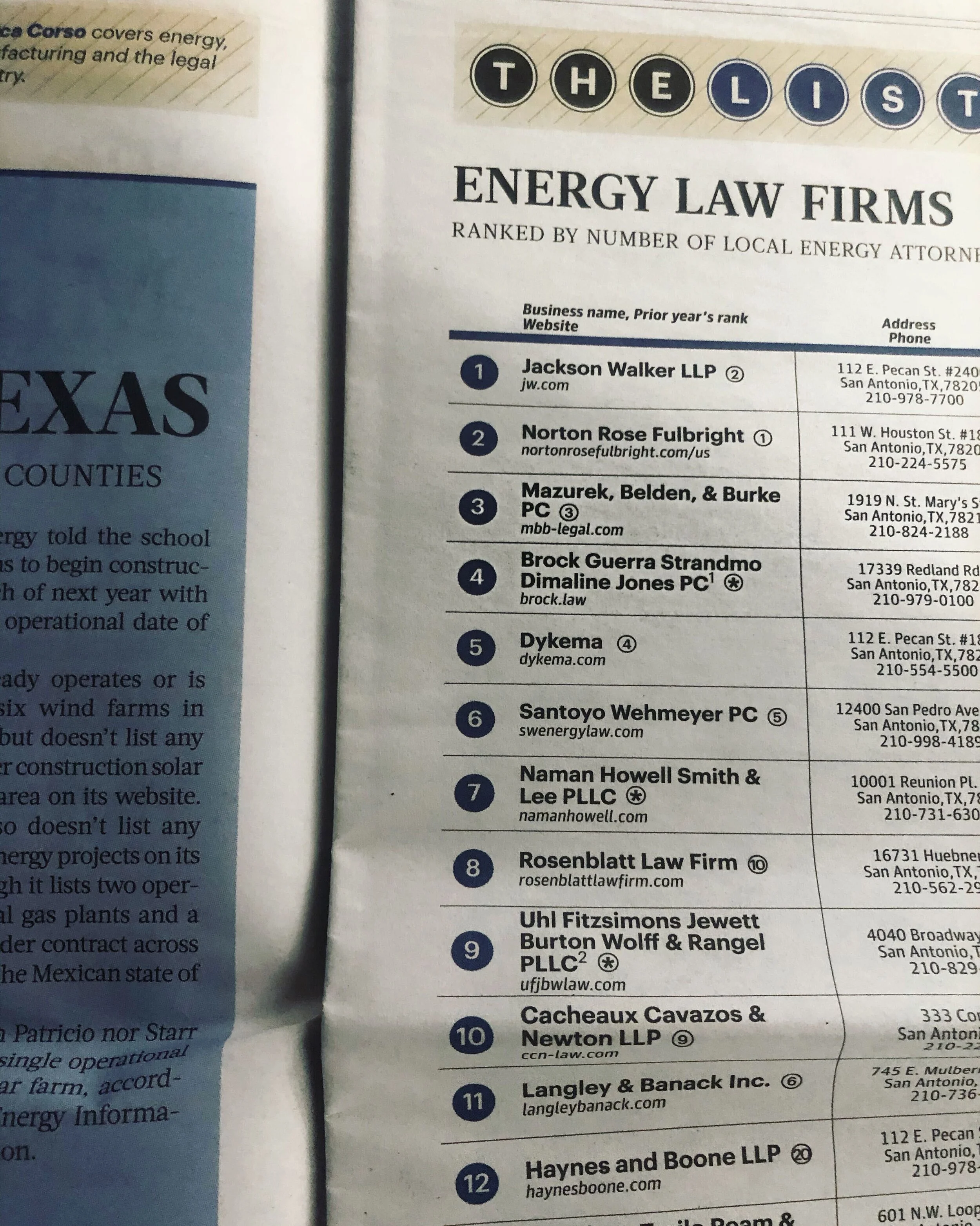 MBB Ranks As #3 Energy Law Firm in 2020