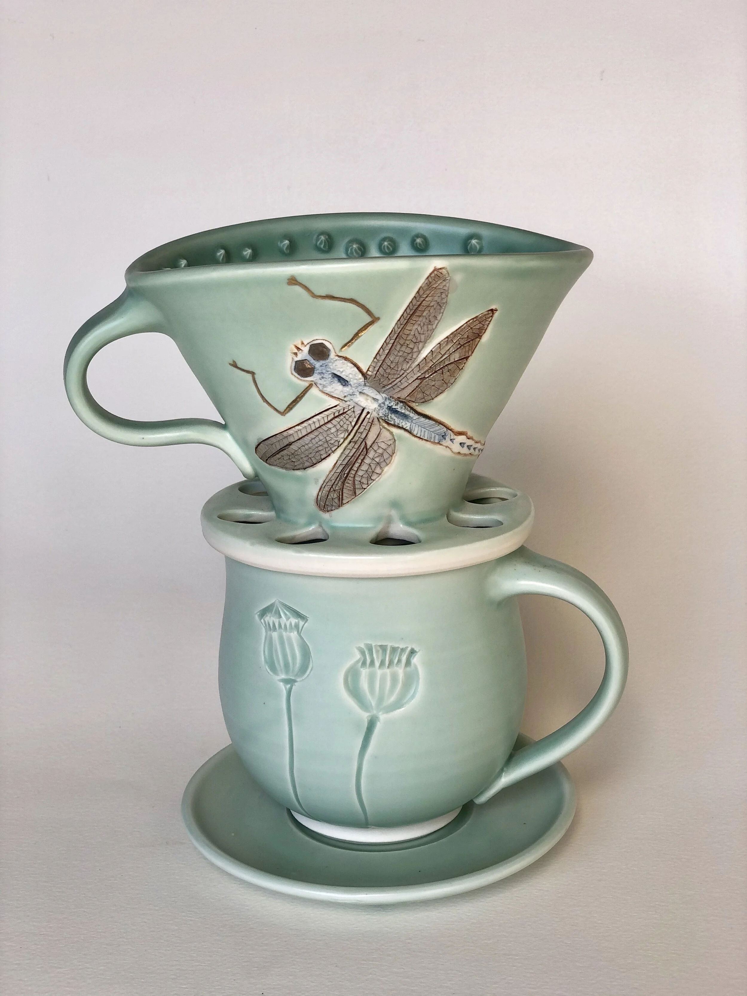 Pour-over Coffee Set: Dragonfly and Poppy
