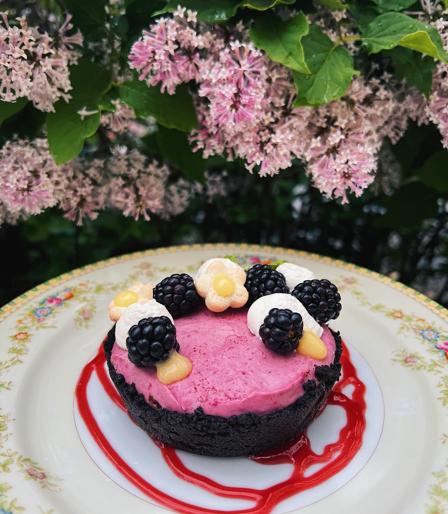 Our dessert this weekend is our chef&rsquo;s blackberry tarte 💜🩷

Made with a warm Oreo crust, creamy blackberry mousse, and topped with fresh whipped cream, lemon curd, and an adorable daisy cookie! 🌼 🤍

This will be served only at nighttime&rsq