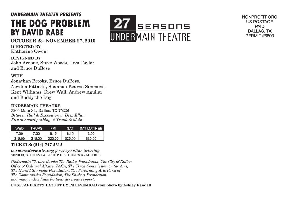 UNDERMAIN THEATRE ARCHIVE: The Dog Problem by David Rabe, 2010