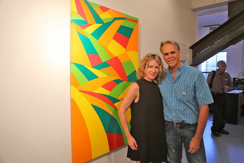 2014 Retrospective w/collector Lee Pasteris of Gensler & Associates, w/her painting, Costa Rica Hills XVIII 2008, LA Artcore Gallery, Los Angeles CA 2014