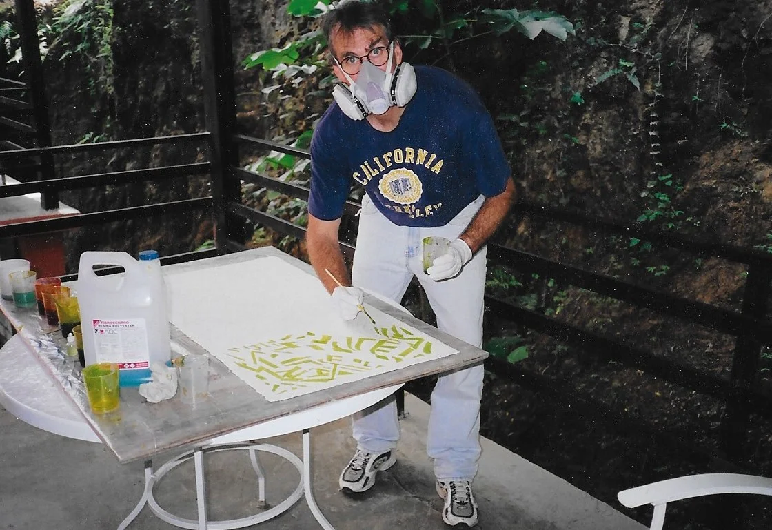 SRJ working with Polyester Resin on Washi Paper, Julia and David White Artists’ Colony, Ciudad Colon, Costa Rica 2003