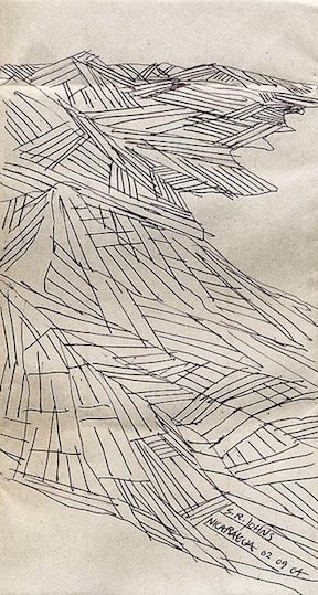 Nicaragua 02-09-2004 9x5” Ink Drawing on Air Sickness Bag