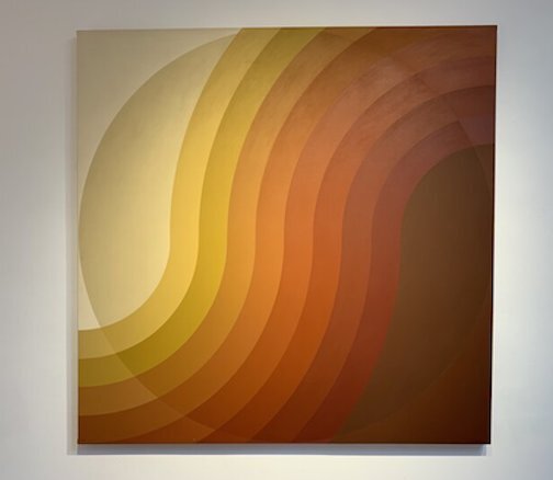 The Geometry of Colour S-Curve Series w/Circle Relief in Browns 72x72” Acrylic on Canvas 1973