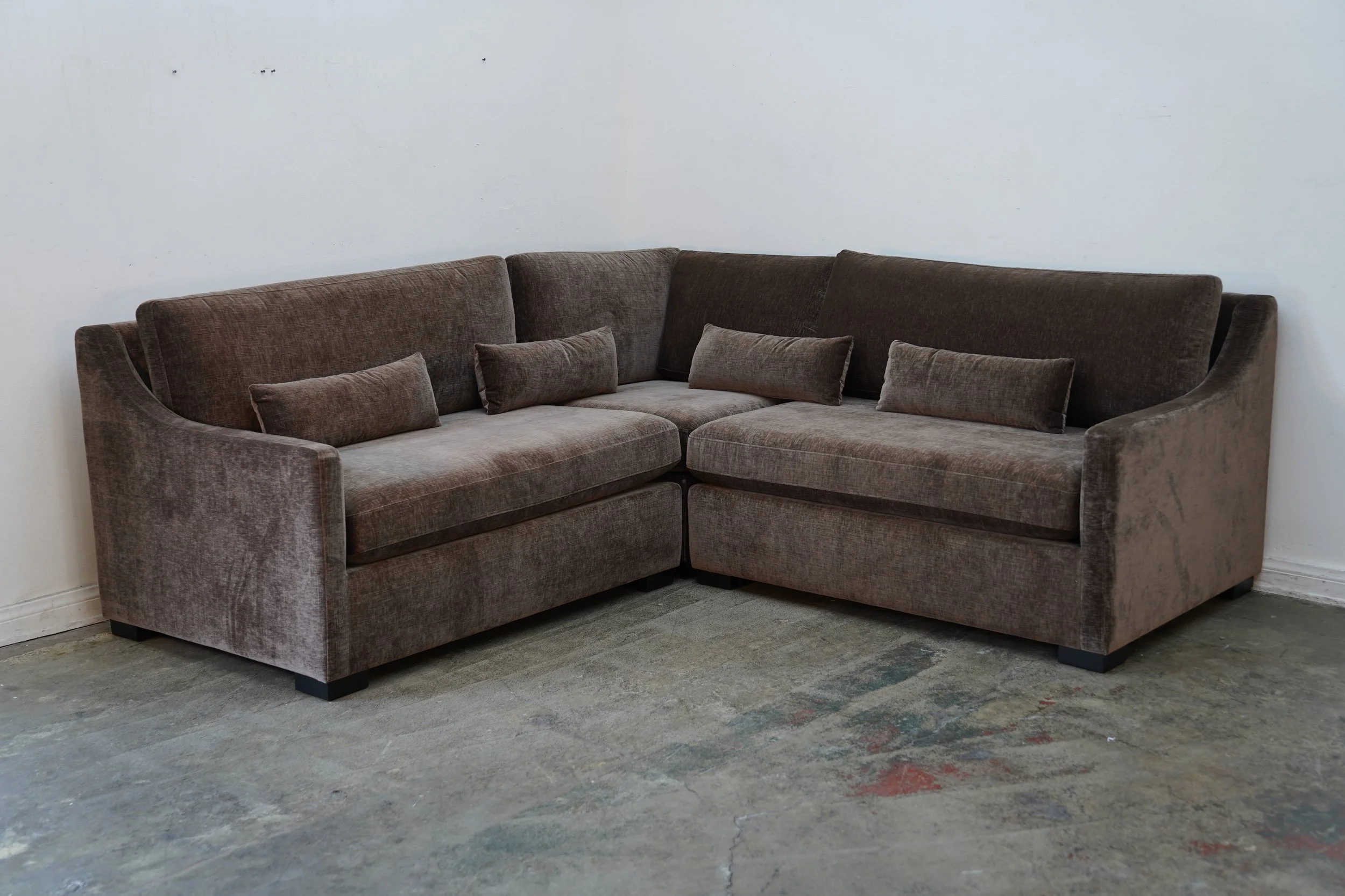 Maxwell U-Shape Slipcovered Sectional Sofa in Tan Velvet