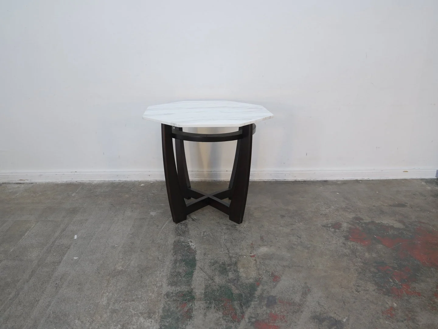 Marble & Black Wood Side Table
