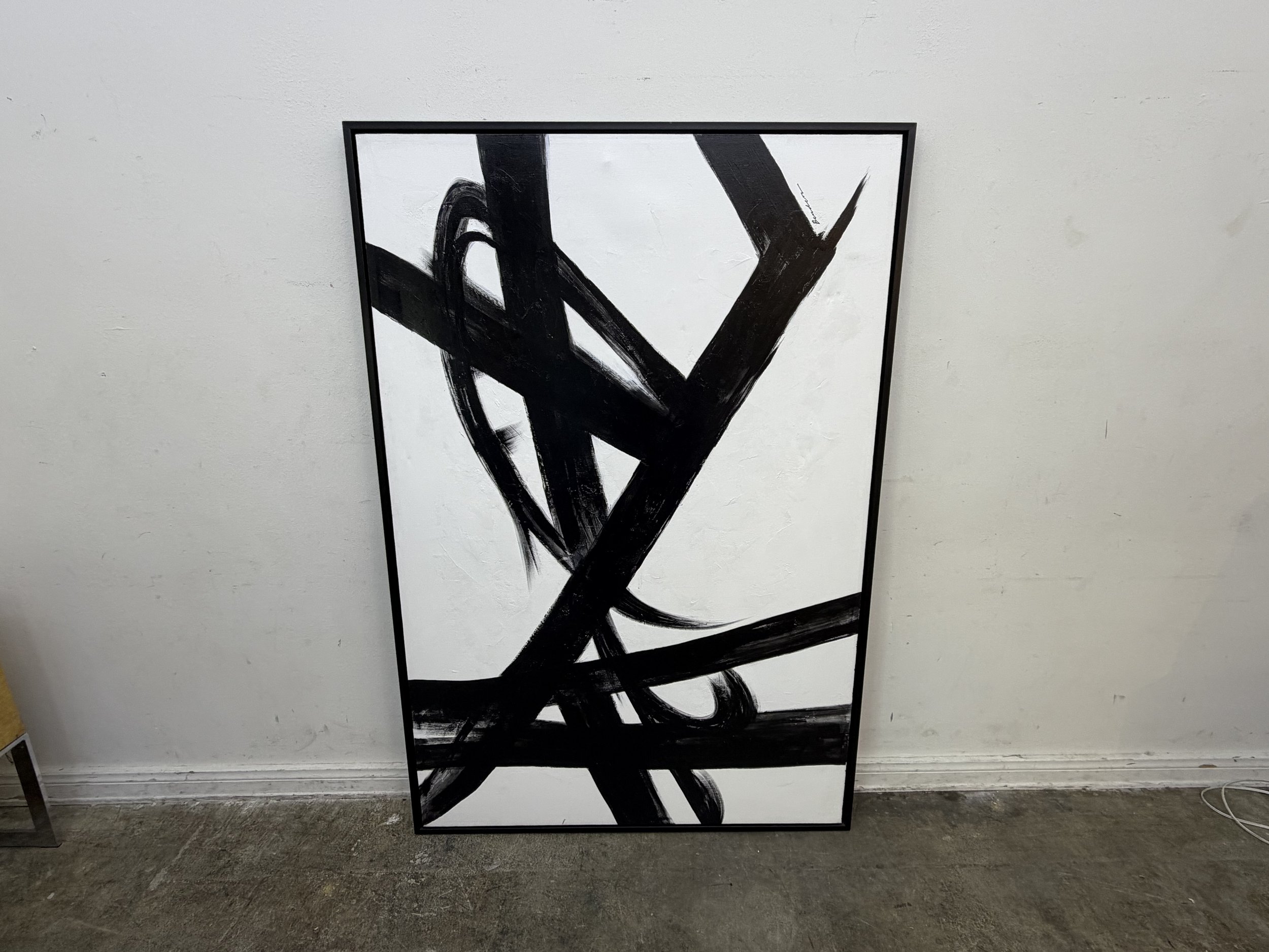 Franz Kline Style Painting in Black Frame Artwork
