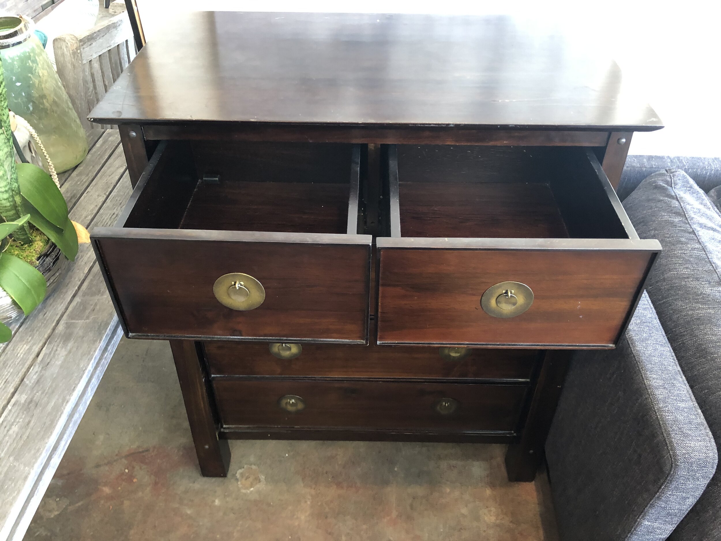 Small Asian Style Chest Brass Pulls 5 Drawers Rebound Furniture
