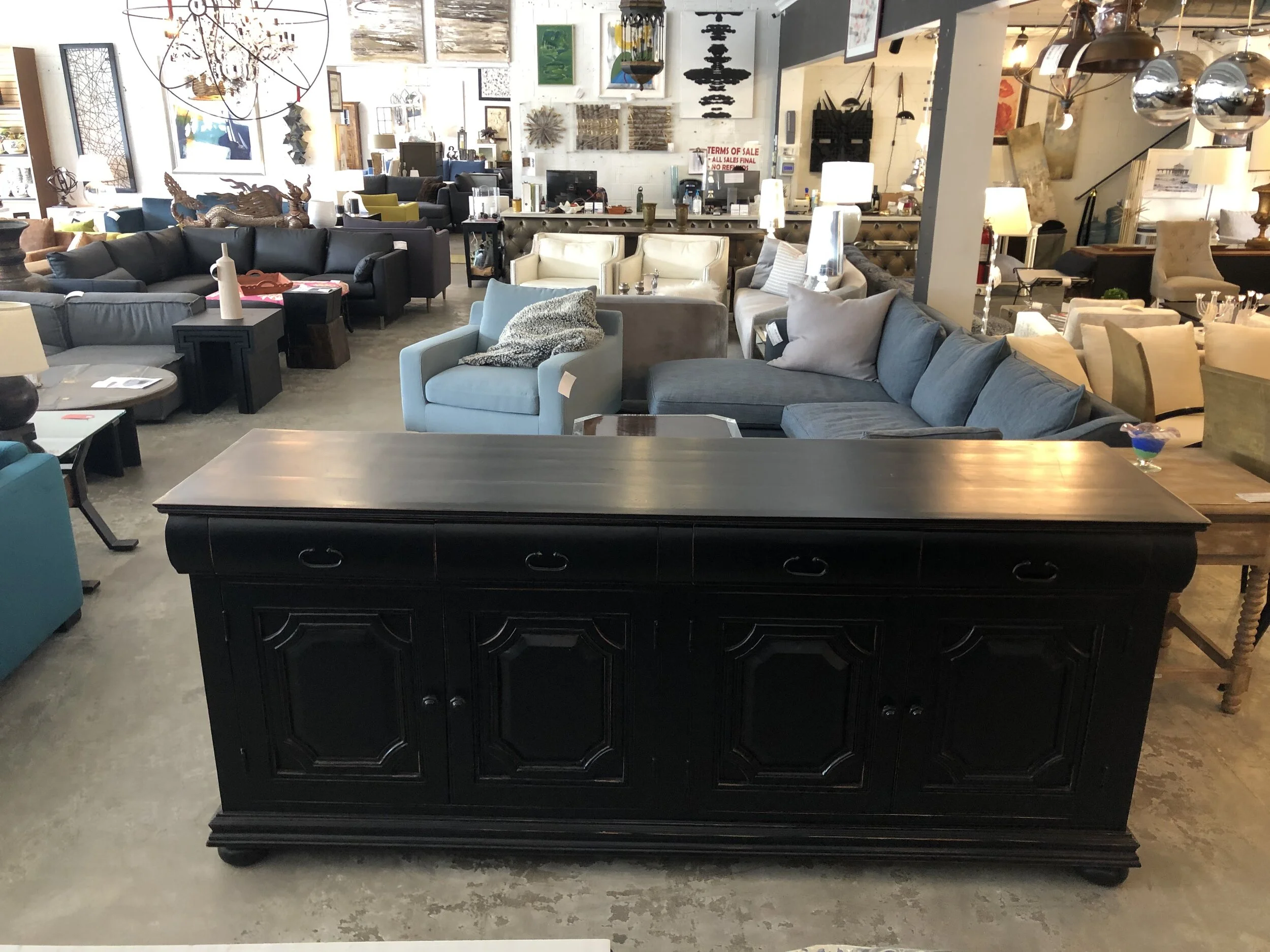 Large Black Sideboard 4 Drawers and 4 Cabinets