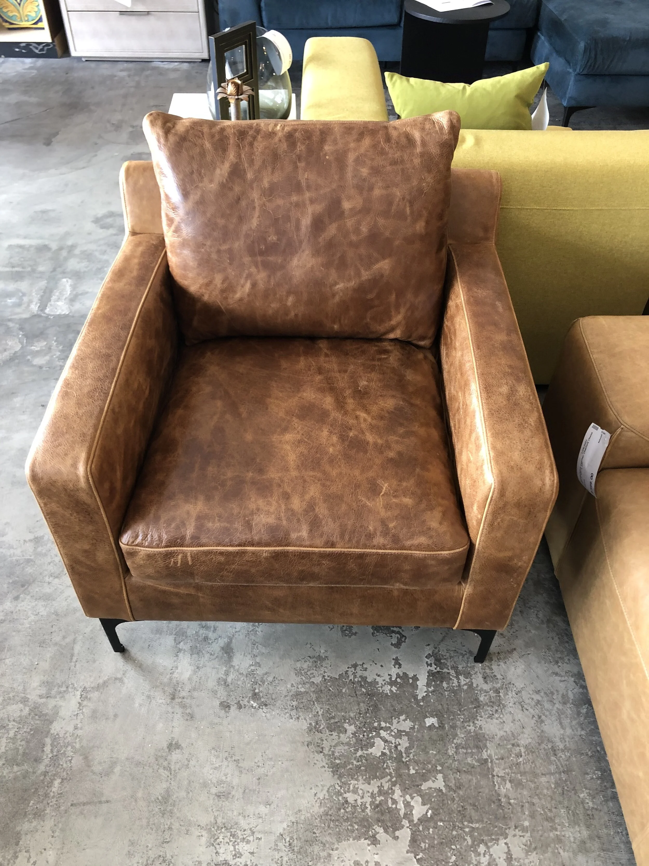Brown Leather Sloan Chair w/ Black Metal Legs